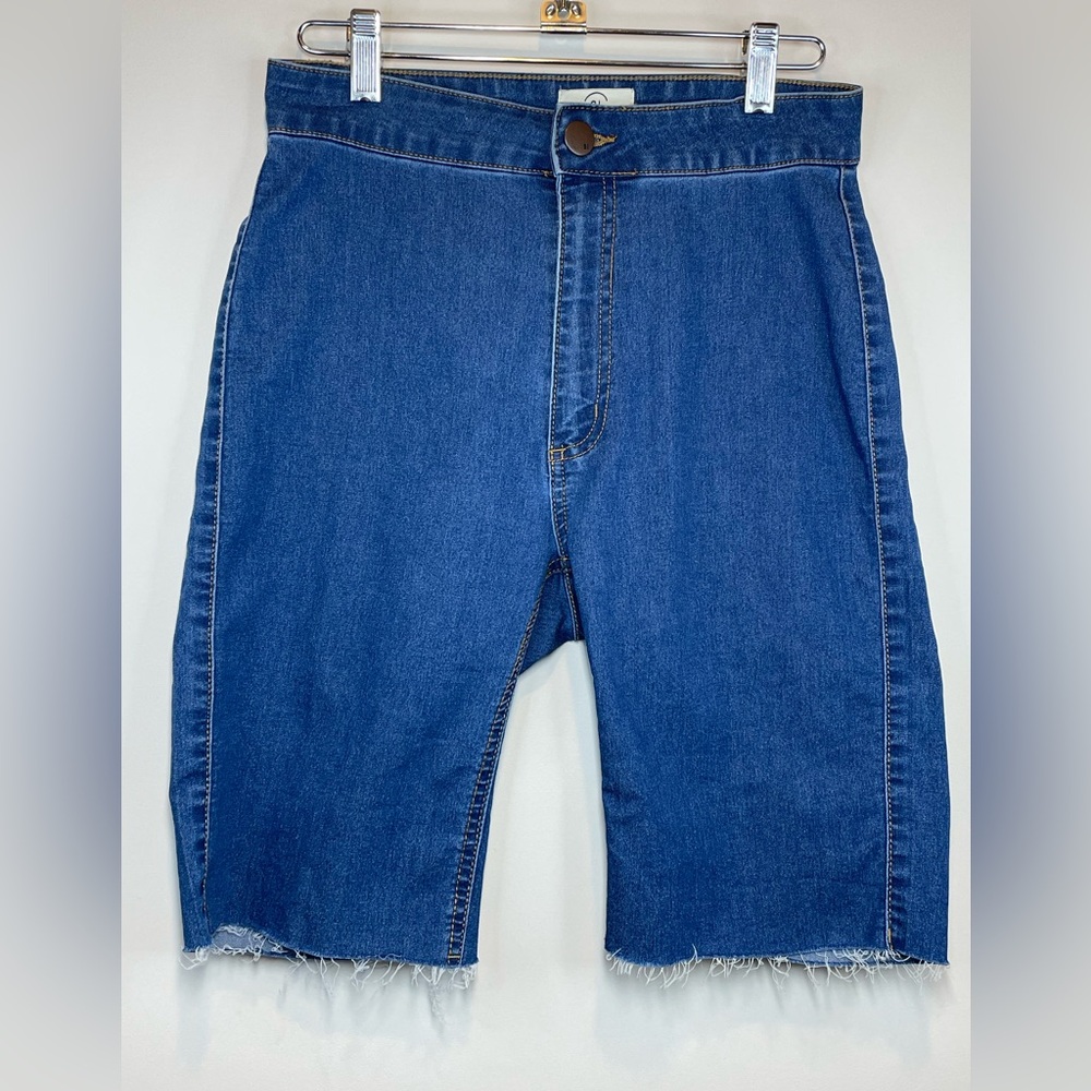Cotton On High Biker Denim Shorts with Raw Hem Size 6